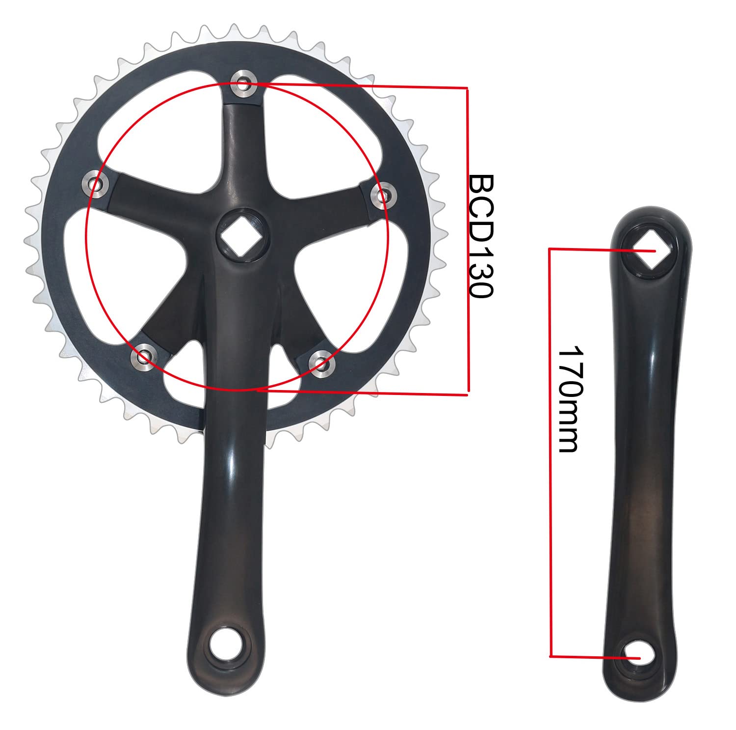 WEERAS Urban Folding Bicycle Crankset Single Tooth Disc 44T 130BCD 170mm Crank Set is Suitable for Most Single Speed Bicycles