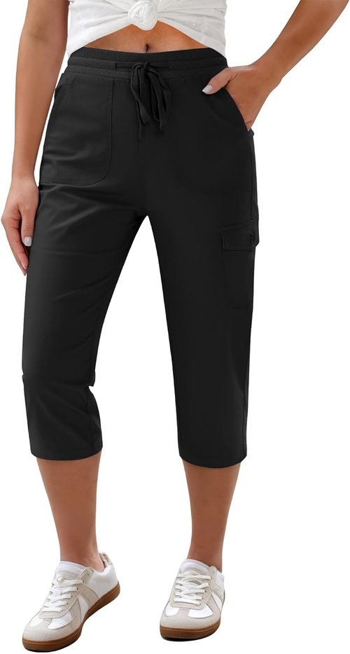 GRAPENT Capri Pants for Women - Casual Elastic Waist Cargo Cropped Chino in Summer Colors