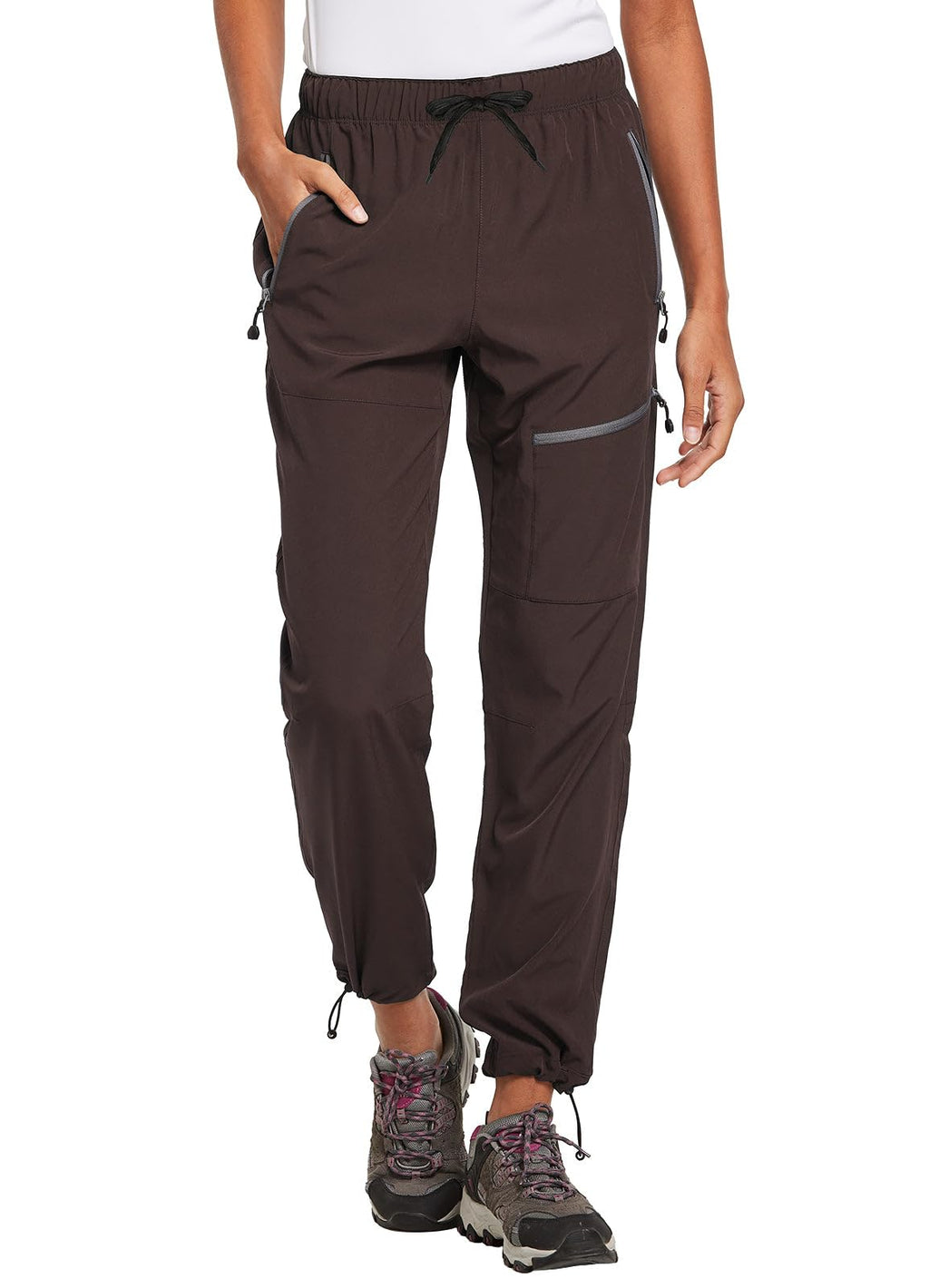 baleaf Travel Pants Women Hiking Long Tall Lightweight Quick Dry Water Resistant Cargo Pants 31'' Trip 31''-Trip Brown XS