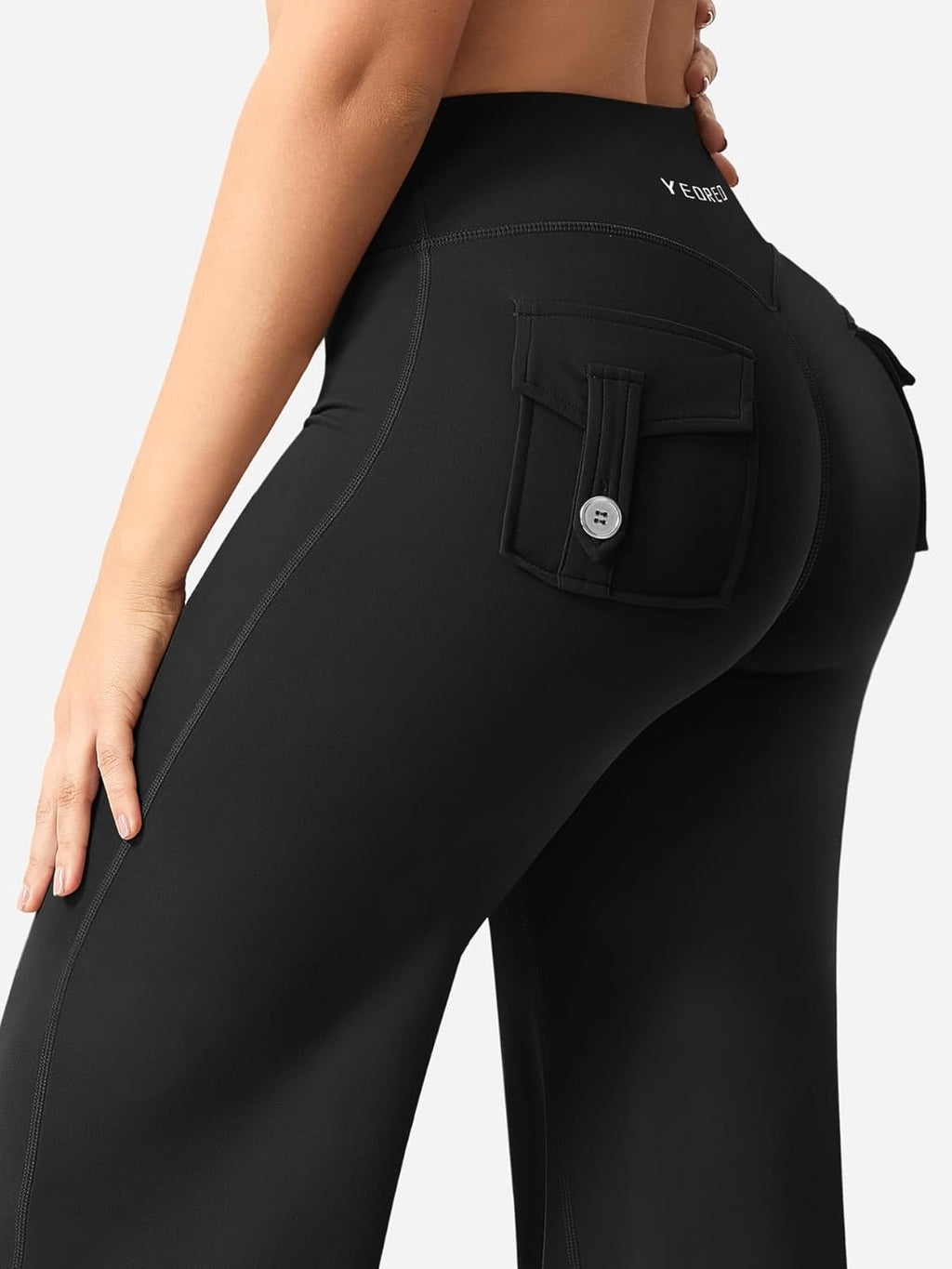 YEOREO High Waist Cargo Leggings for Women - Straight Leg Design with Pockets & No Front Seam