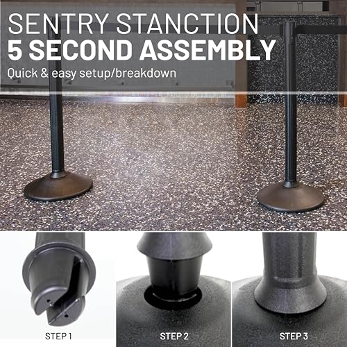 US Weight Sentry 6.5' Retractable Belt Stanchion Barrier 2-Pack, Black