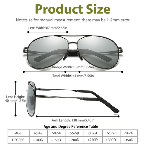 KISSOUL Men's Fashion Polarized Photochromic Sunglasses Day & Night Driving UV Clear Vision for Outdoor Driving Cycling Eyewear