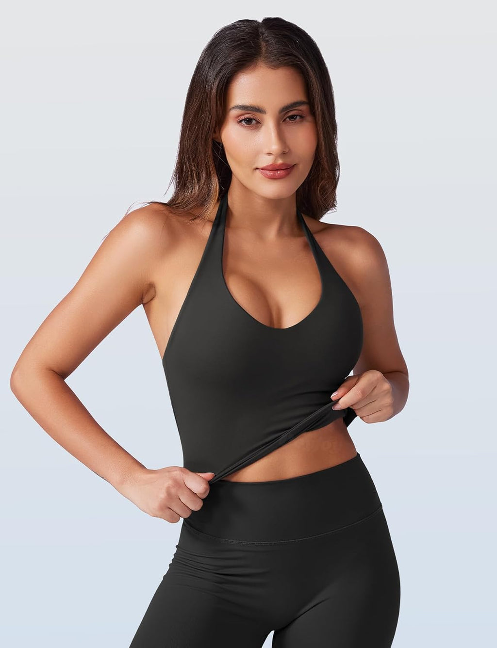 VOYJOY Women's Halter Crop Top - Padded V-Neck Backless Sleeveless Workout Tank | Yoga & Gym Wear