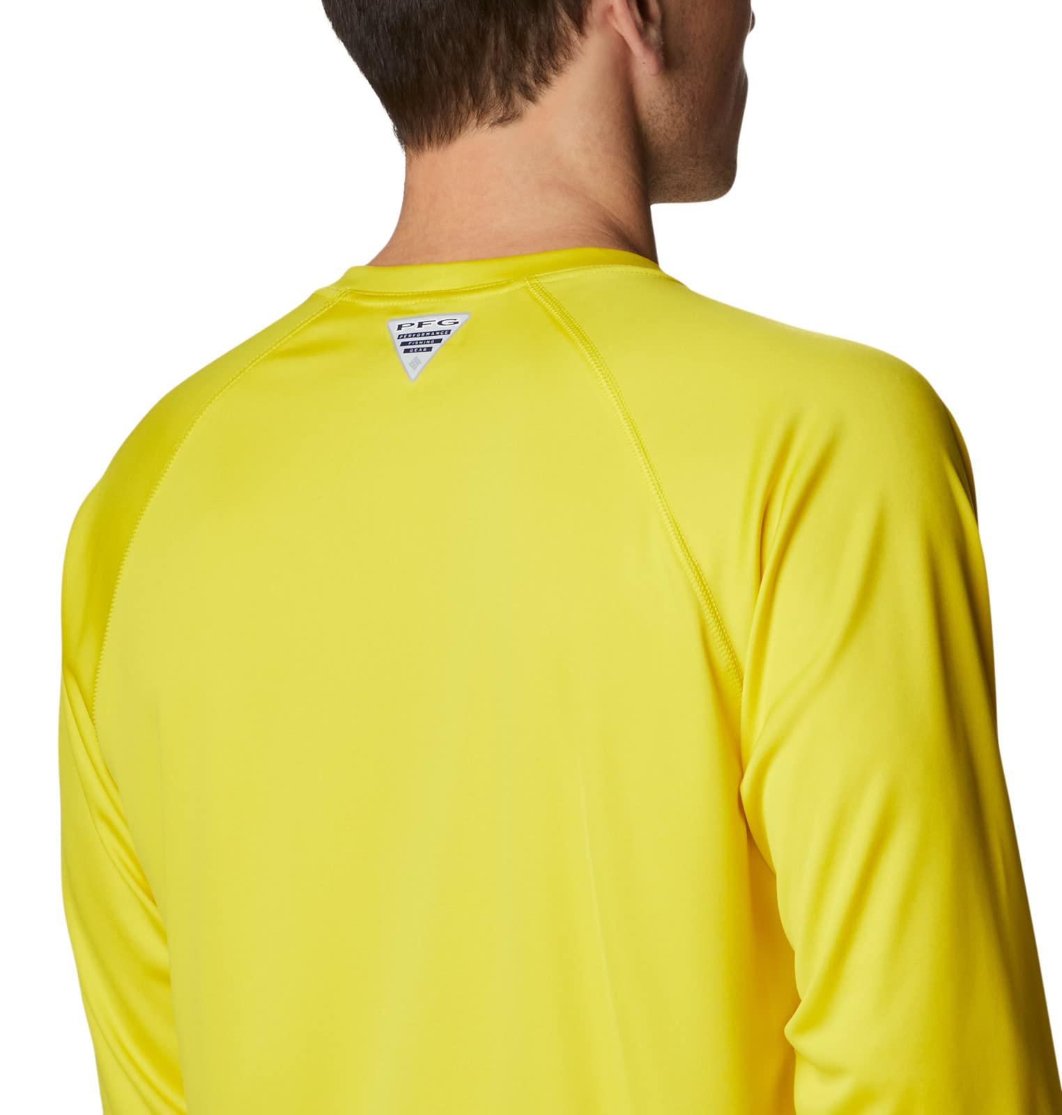 Columbia Men's Terminal Tackle Long Sleeve Fishing Shirt, Laser Lemon/Cool Grey Logo, X-Large