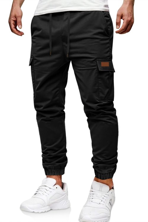 Runcati Mens Cargo Pants Casual Drawstring Elastic Waist Chino Pants Stretch Outdoor Track Joggers Sweatpants Black