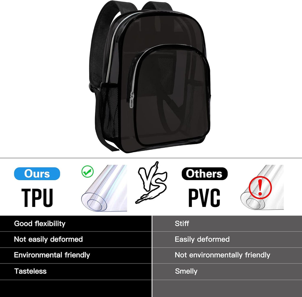 Skiennix Clear Backpack - Heavy Duty Transparent Design for Security Travel | Black Color