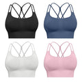 CHRLEISURE Sports Bras for Women, 4 Packs Padded High Support Workout Yoga Seamless Criss-Cross Racerback Bras(BlackNavyLGreyPink, M)