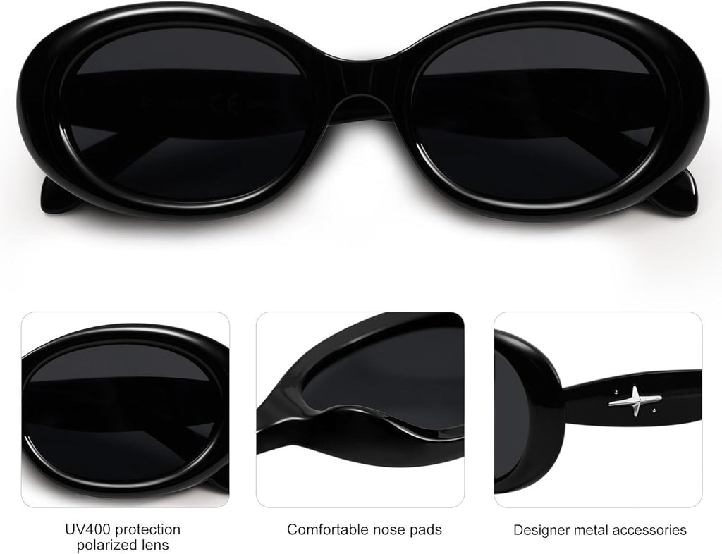 SOJOS Polarized Retro Oval Sunglasses - 90s Vintage Style with UV400 Protection | Unisex Tiny Frames