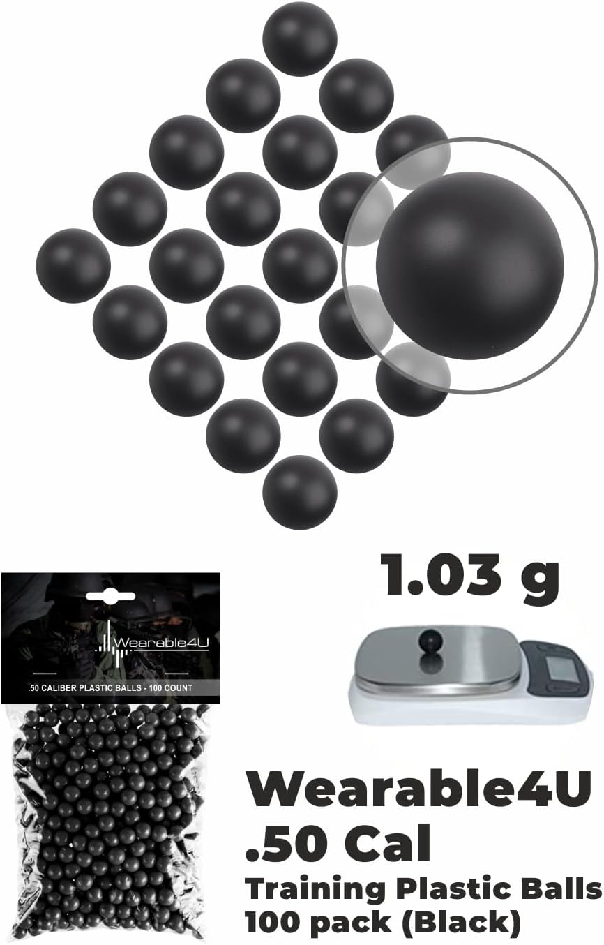 Wearable4U Hard Solid Plastic Balls - .43 Cal & .50 Cal Ammo for Launchers & Paintball Guns