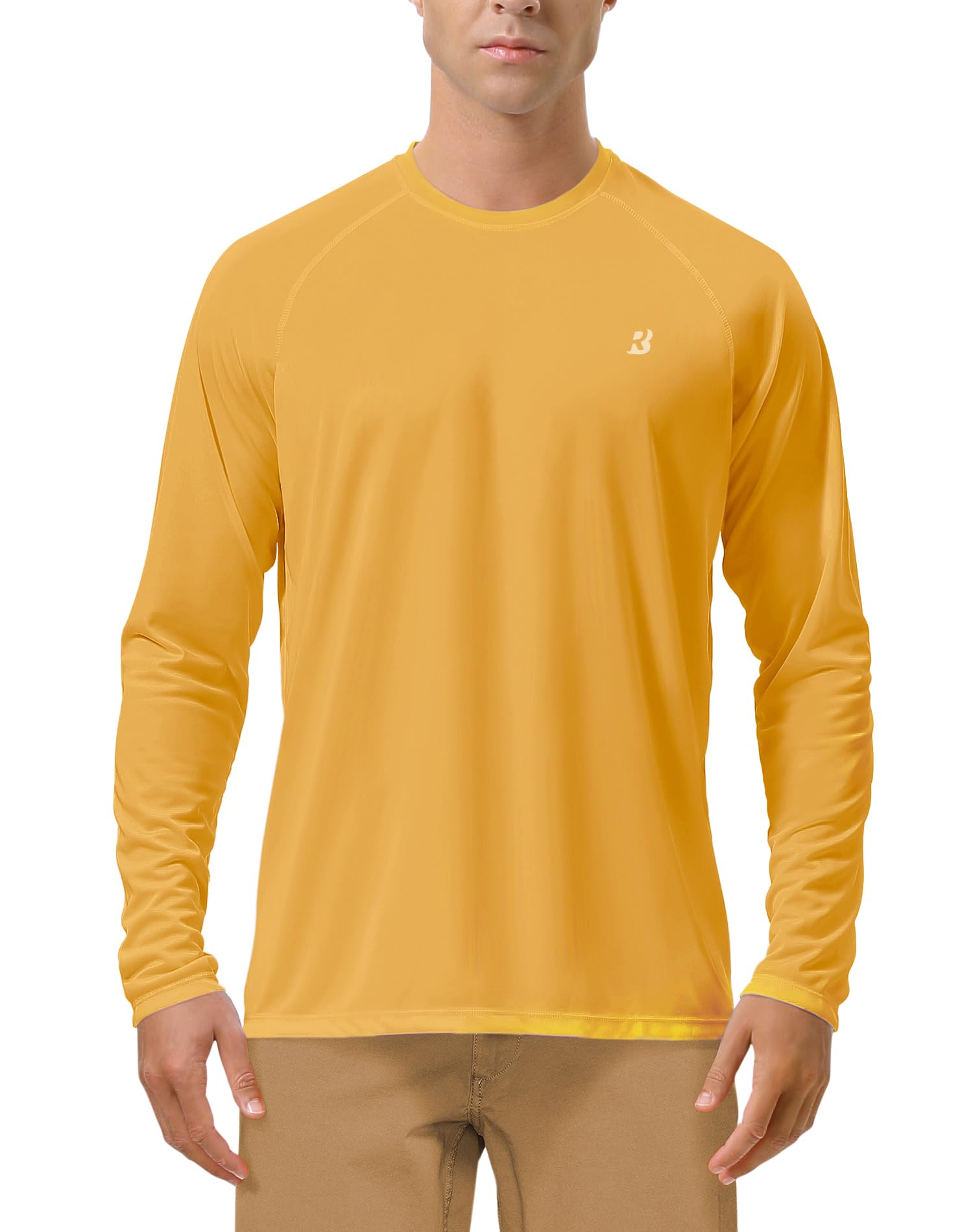 Roadbox Mens UPF 50+ Long Sleeve SPF Diving Rash Guard UV Sun Protection Shirts for Outdoor Fishing Hiking Swimming Running Golden Yellow