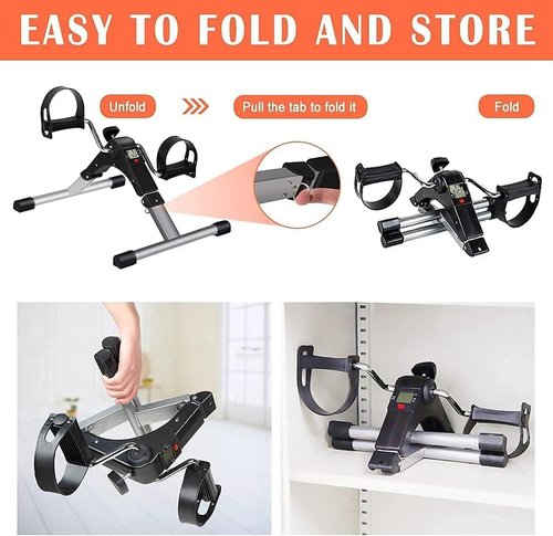 TABEKE Under Desk Bike Pedal Exerciser, Fully Assembled Folding Pedal Exerciser for Arm and Leg Workout, Portable Sitting Desk Cycle with LCD Screen Displays 251231(Grey)