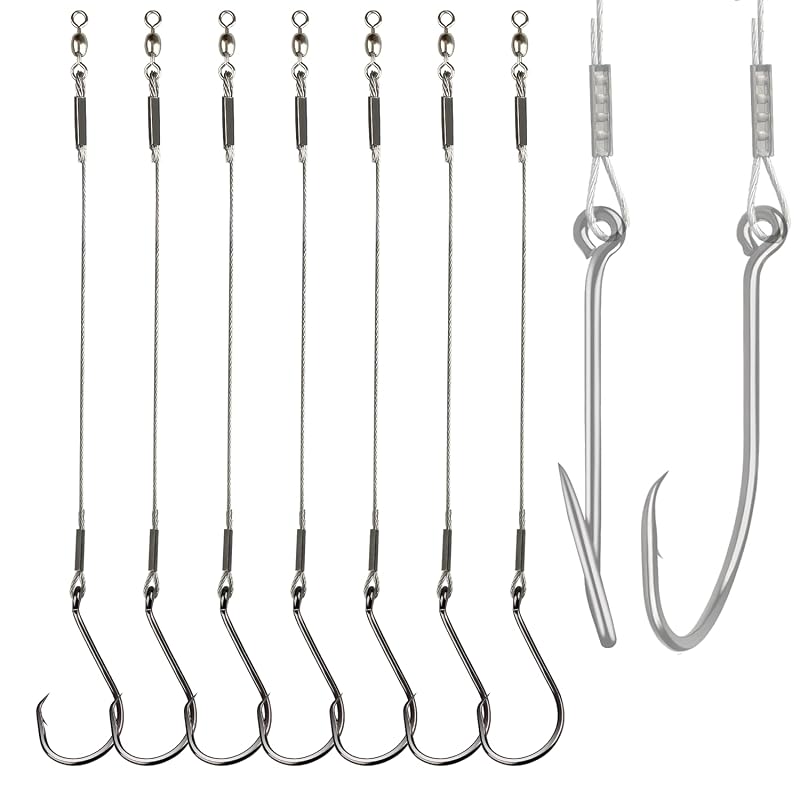 Vipfish 25/50 Pack Circle Hooks with Stainless Leader & Crane Swivel – Heavy Duty Saltwater Rig, 1/0–10/0 (Variation: 25+8/0)