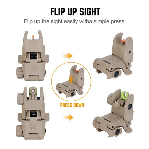 ohhunt Flip Up Sights Polymer Fiber Optic Sights Backup Sight Black for Picatinny (Tan Fiber Optics)