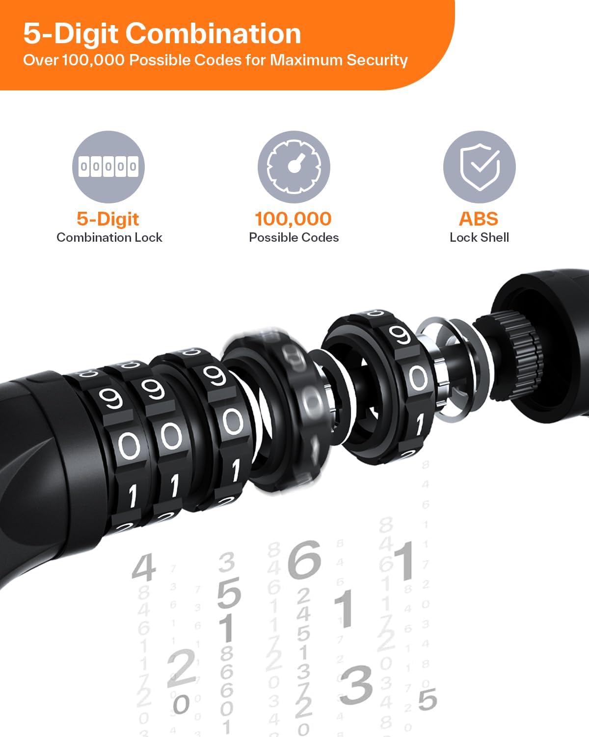 Sportneer Bike Lock - High Security 5-Digit Combination Chain Lock | Keyless Design, 3.2/3.6/4ft Length, 4/6mm Thickness