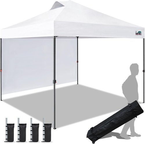 Eurmax USA Pop-Up Canopy Tent - 10x10ft Portable Shelter with Removable Sidewall & 4 Sand Bags | White