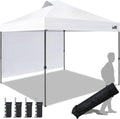 Eurmax USA Pop-Up Canopy Tent - 10x10ft Portable Shelter with Removable Sidewall & 4 Sand Bags | White