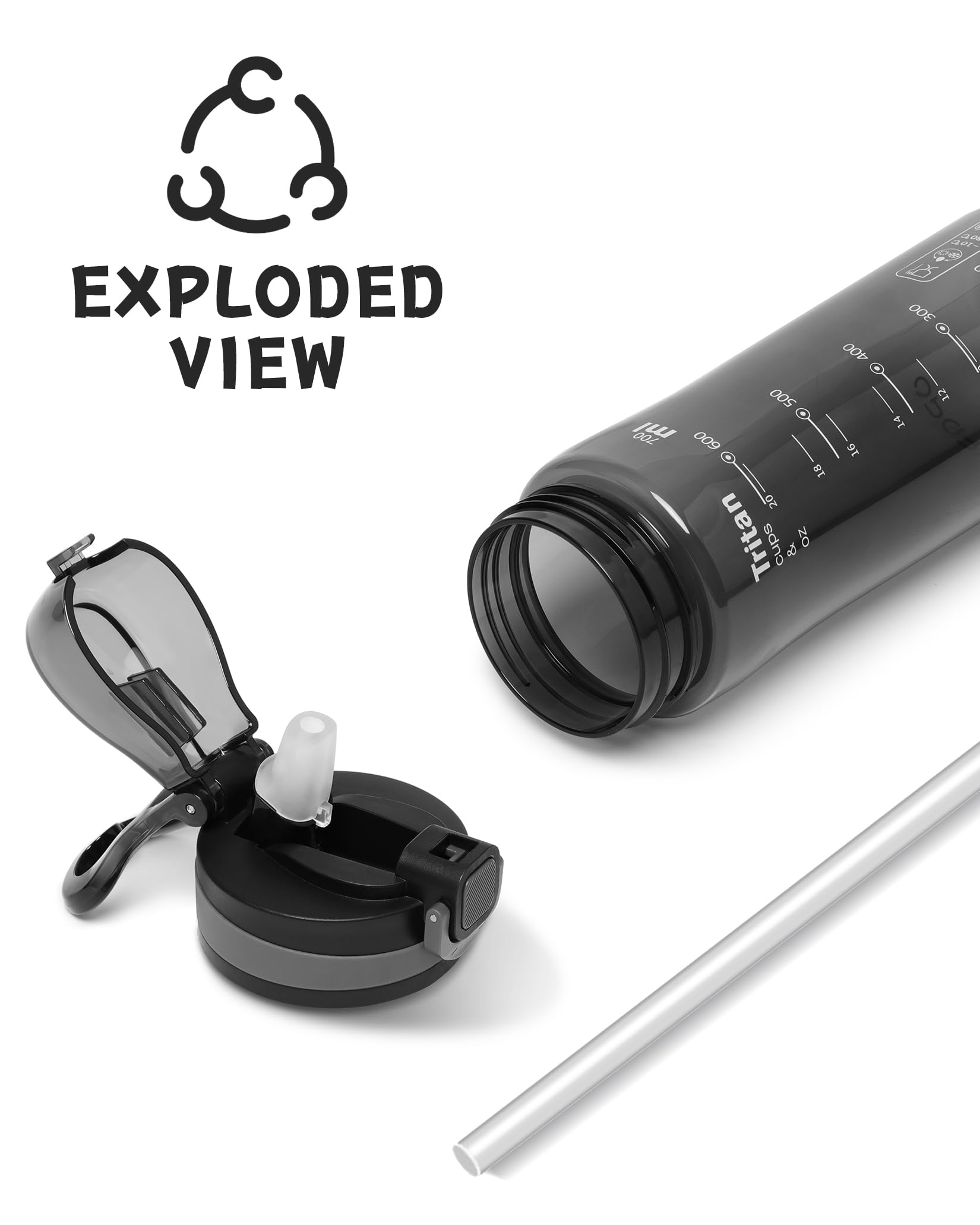 Opard Peak Water Bottle with Straw Cap, BPA-Free, Leak Proof Flip Top Bottle