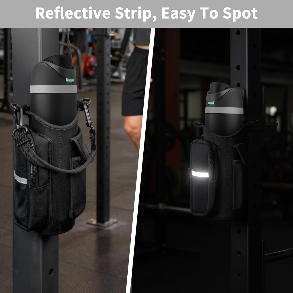 Steadtep Magnetic Gym Water Bottle Sleeve with 14 Strong N52 Magnets - for MagSafe iPhone & Large Flasks, Insulated Carrier for Ninja Blast Portable Blender, 32oz 40oz 50oz Bottles, Gym Bag with Phone