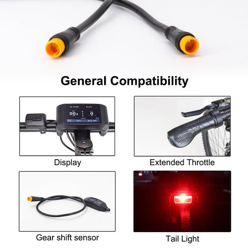 Male to Male Ebike Extension Cable for Electric Bike Display and Gear Shif Sensor, Julet 2Pin / 3Pin / 5Pin Waterproof Connector to Expand Ebike Light and Twist Throttle (3 Pin Male to Male Yellow)