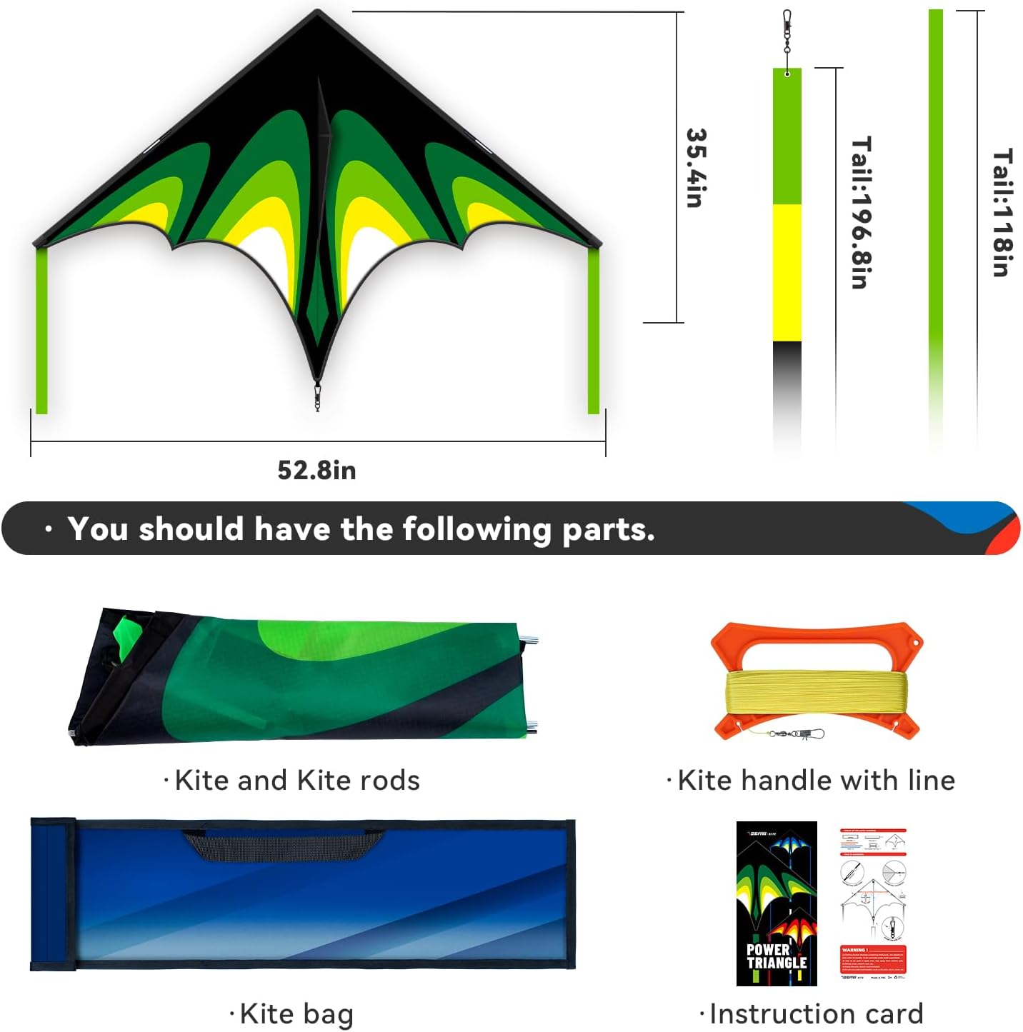 SGftre Delta Kite - Easy to Fly Single Line Kite with Tail for Kids & Adults | Perfect for Beach & Park Fun