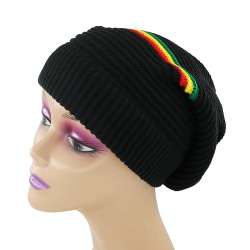 Unisex Rasta Stripe Beanies Jamaica Reggae Cap Slinky Beanie Multi-Colour Striped Slouchy Baggie Beanie Skullies Gorro Rasta Hat