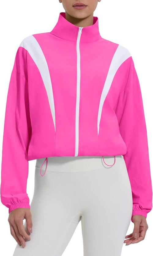 Locachy Women's Athletic Workout Jacket - Lightweight Cropped Full Zip for Running & Hiking