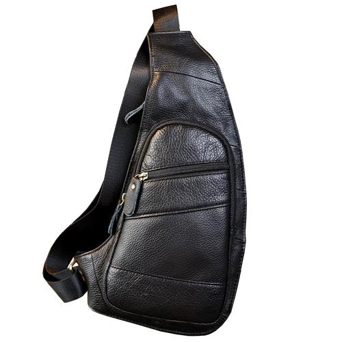 KPYWZER Genuine Leather Sling Backpack for Men Women Crossbody Shoulder Chest Bag Day Pack Outdoor Travel Camping Tactical Daypack Black