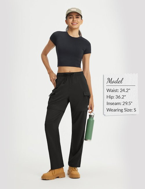 baleaf Women's Hiking Pants 29'' Convertible Zip-Off Pants with 6 Pockets Water Resistant Lightweight Quick Dry UPF 50+ Black M