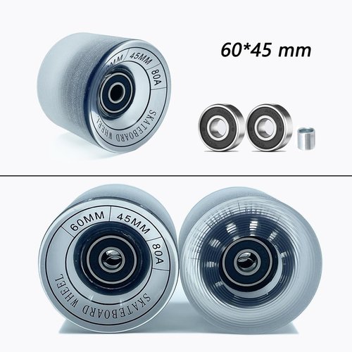 LOOEEL 60mm Longboard Wheels 80A Contains ABEC-9 Bearings and Spacers,Skateboard Riser Pads,Skateboard Hardware Screws Bolts,fit for Your Longboard Skateboards.-Transparent frosted