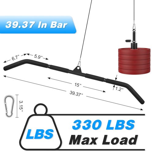 LAT Put Down Bar Cable Machine Attachment, Gym 39.37In Bar for LAT Putdown, Home Gym Exercise Accessories Fitness with Rubber Handle