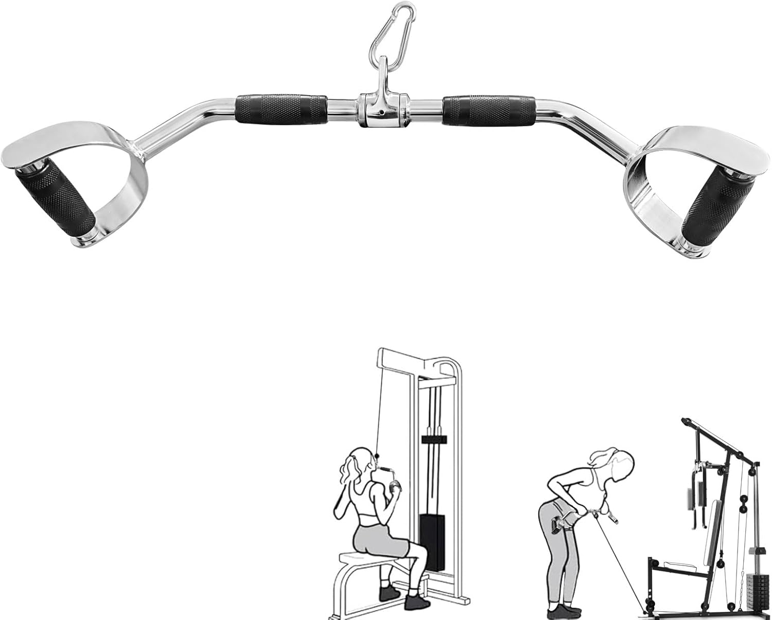 Skiennix LAT Pulldown Bar - Heavy Duty V-Shaped Cable Machine Attachment with Rubber Handgrips