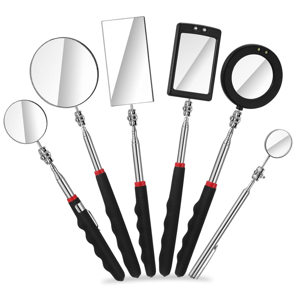 Skiennix LED Telescoping Inspection Mirror - Retractable Car Visual Reflector Tool | 6 Pcs Set