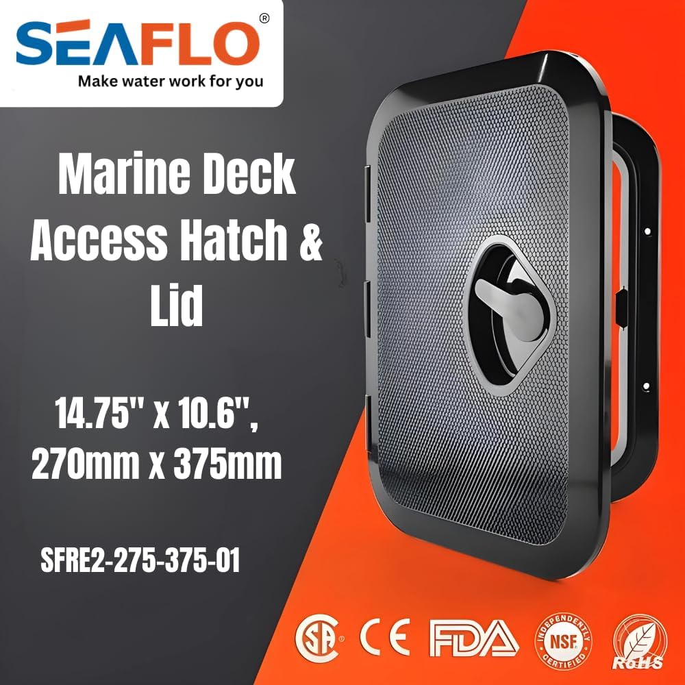 SEAFLO Marine Boat Deck Access Hatch - Rectangular, White/Black with Lock and Key