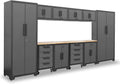 Torin Garage Storage Cabinet Set - 12 Piece Tool Organizer with Lockers, Shelves & Workbench | Black/Grey