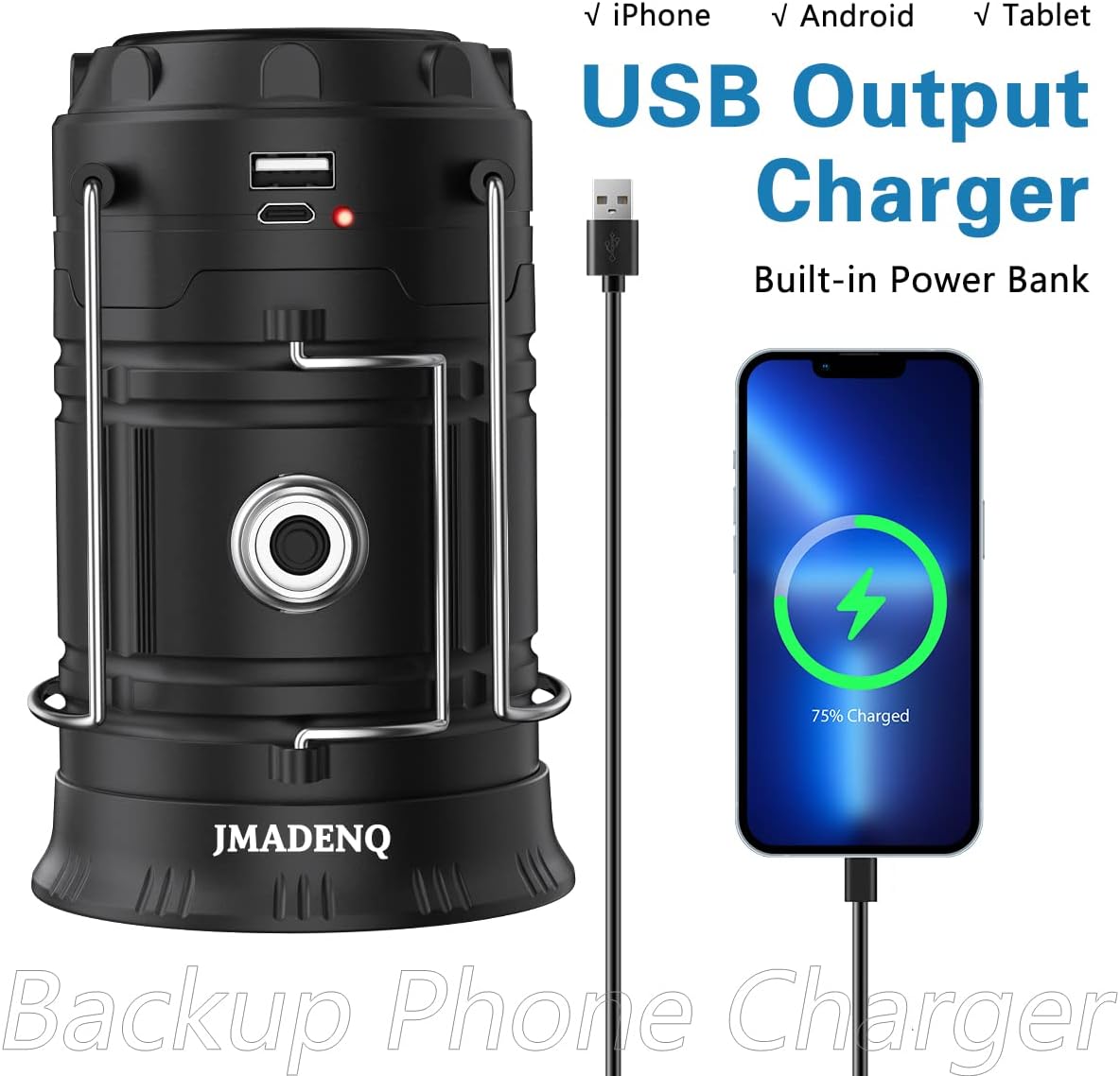 Upadte Solar Lantern Flashlights - USB Rechargeable LED Camping Lights | Portable & Collapsible for Emergencies (2 Pack)