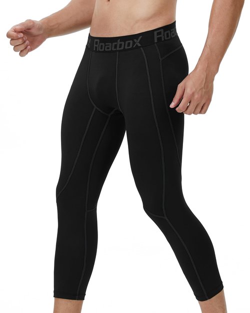 Roadbox Mens 3/4 Compression Pants, Athletic Running Legging Tights, Spandex Base Layer Workout Baseketball Gym