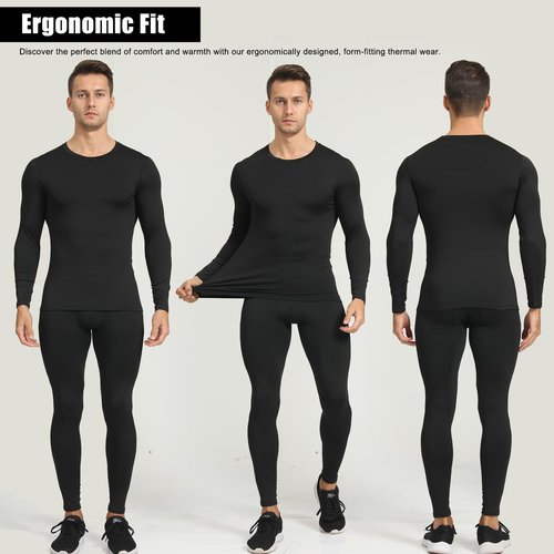 HYCOPROT Thermal Underwear for Men Fleece Lined Long Johns Men’s Top Bottom Set Base Layer Thermals Shirts Pants Leggings Warm Winter Clothes Insulated Heated Compression Hunting Gear for Cold Weather