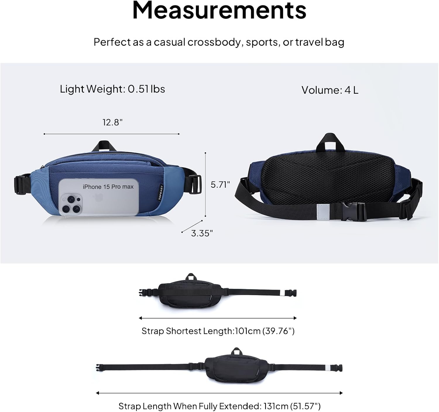 TOPEAST Waist Pack - 4L Large Capacity Fanny Pack with Hidden Water Bottle Pocket | Water Resistant Crossbody Sling Bag for Hiking & Travel