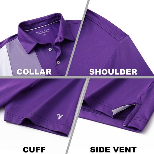 M MAELREG Men's Golf Polo Shirt - Short Sleeve Moisture-Wicking Performance | Color Block Design