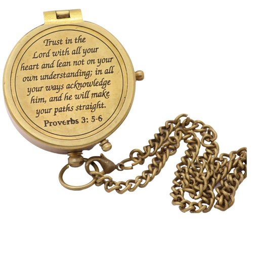 Trust in The Lord, Proverbs 3: 5-6, Solid Brass Directional Engraved Compass, Baptism Gifts for Boys Girls, First Communion, Christian Gifts for Men, First Confirmation Gifts for Boys Catholic Gifts