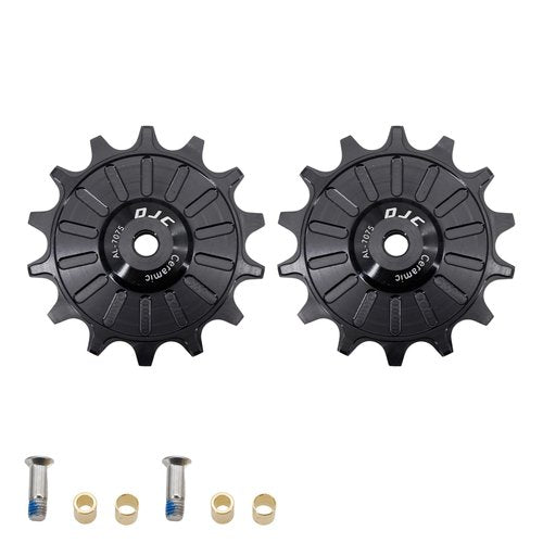 DJC Bike Ceramic Bearing Pulley Wheel 2pcs Guide Roller 11T 12T 13T 14T 15T 16T 17T MTB Road Bike Rear Derailleur for Shimano for Sram Pulley(Black 2pcs 12T)