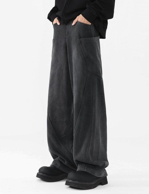 Fullneat Men’s Baggy Sweatpants Wide Leg Lounge Acid Wash Track Pants with Drawstring Elastic Waist and Oversized Pockets, Y2K Streetwear Loose Fit Casual Pants for Men & Women Unisex Washed Black