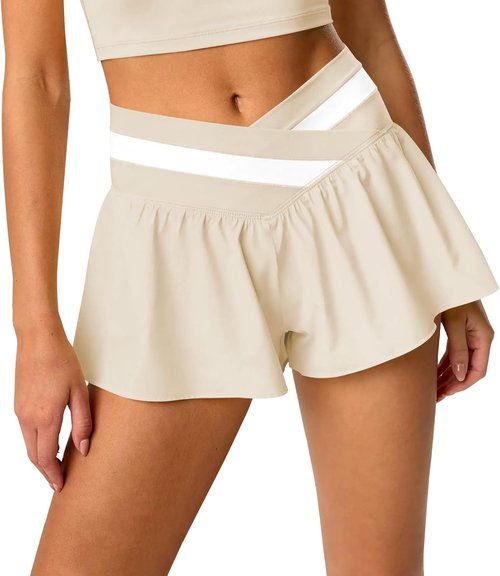 Hragc Women's High-Waisted 2-in-1 Athletic Workout Shorts - Flowy Butterfly Design with Pockets