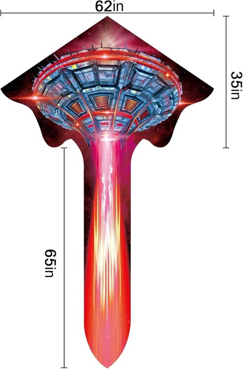 Mint's Colorful Life UFO Kite - Easy to Fly Delta Spaceship Design with 300Ft String (Red)