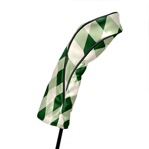 Golf Club Covers Geometric Green White Checkered Driver Headcover, Leather Golf Club Head Covers for Driver Fairway Woods Waterproof Golf Headcovers with Anti-Scratch Lining for Men Women