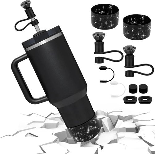 Mity Rain Stanley Cup Accessories Set - 2 Straw Toppers, 4 Silicone Spill-Proof Stoppers & 2 Glitter Boot Covers - Fits 30/40 OZ