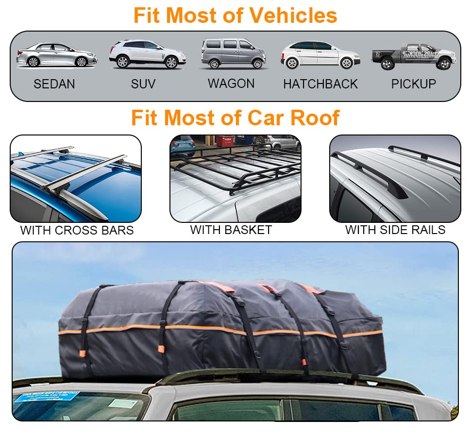 Rooftop Cargo Carrier Bag Waterproof 20 Cubic Car Roof Bag Cargo Carrier All Cars with/Without Rack Includes Anti-Slip Mat 10 Reinforced Straps 6 Door Hooks