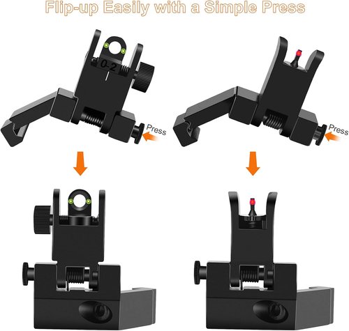 Fiber Optics Iron Sights - Low Profile 45 Degree Backup AR Sights with Red & Green Dots for Picatinny/Weaver Rail