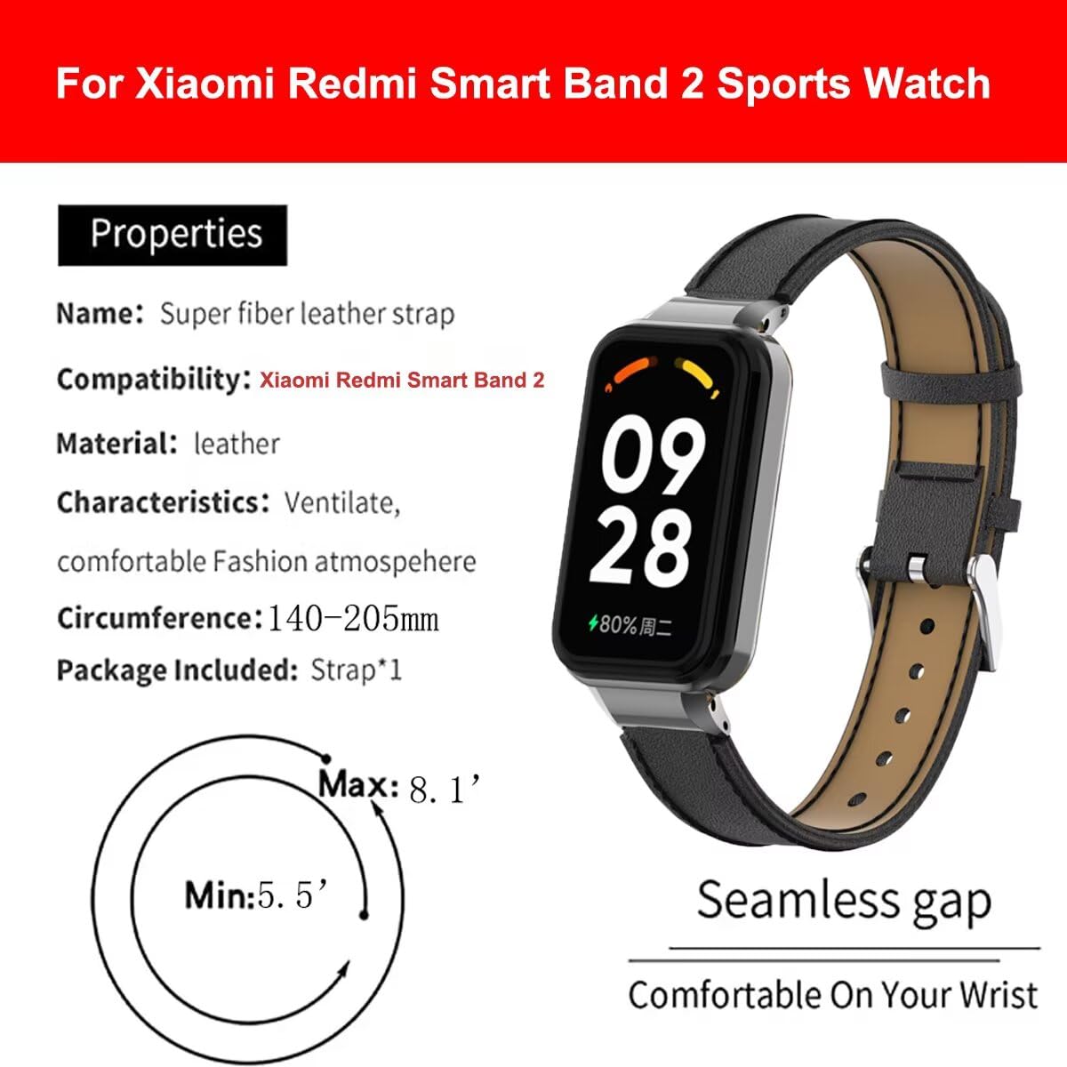 T-BLUER Compatible with Xiaomi Redmi Band 2 Bands,Leather Replacement Bracelet Strap Wristband Accessories with Metal Frame for Xiaomi Smart Band 8 Active,Grey