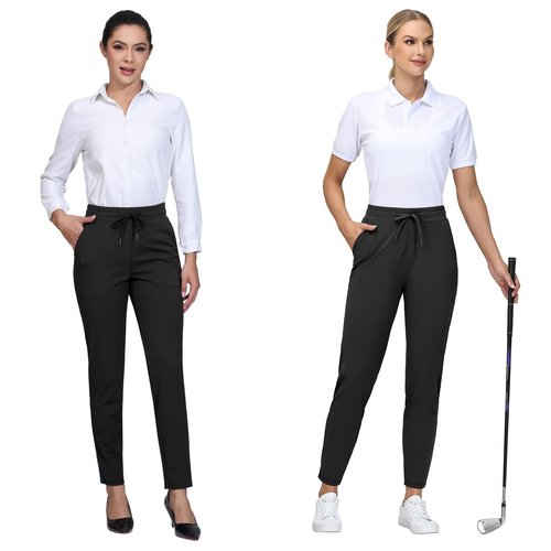 Dress Golf Pants Women Workout Athletic Track Sweatpants High Waisted with Pockets Lightweight Work Travel Petite Comfy Stretch Lounge Casual Joggers Yoga Leggings Trendy Clothes Outfits 27" Black S